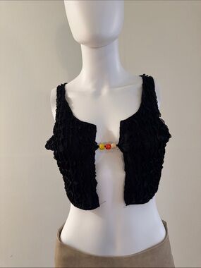 Black Beaded Front-Close Women’s Crop Top